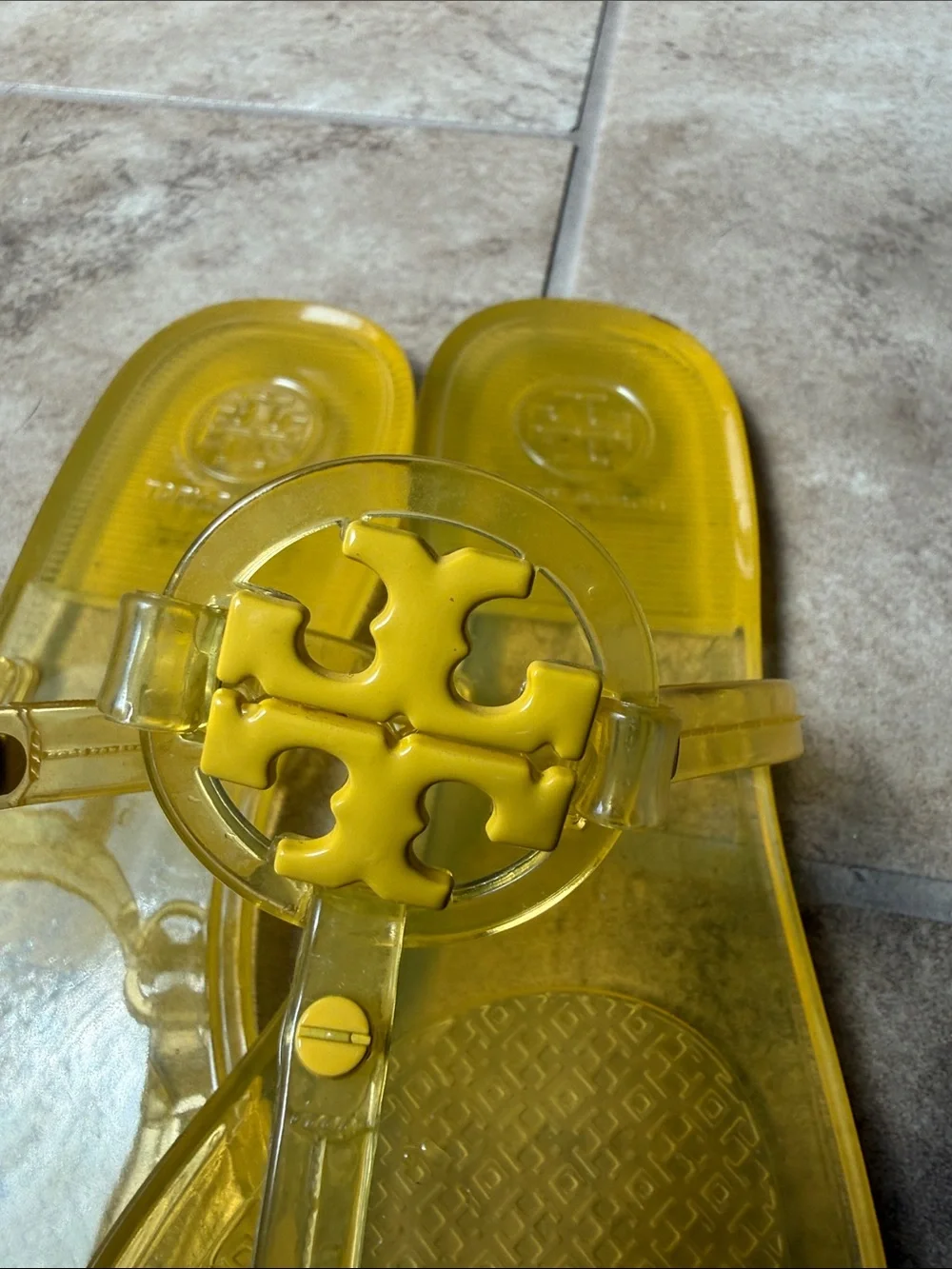 Tory Burch Yellow Jelly Logo Thong Sandals